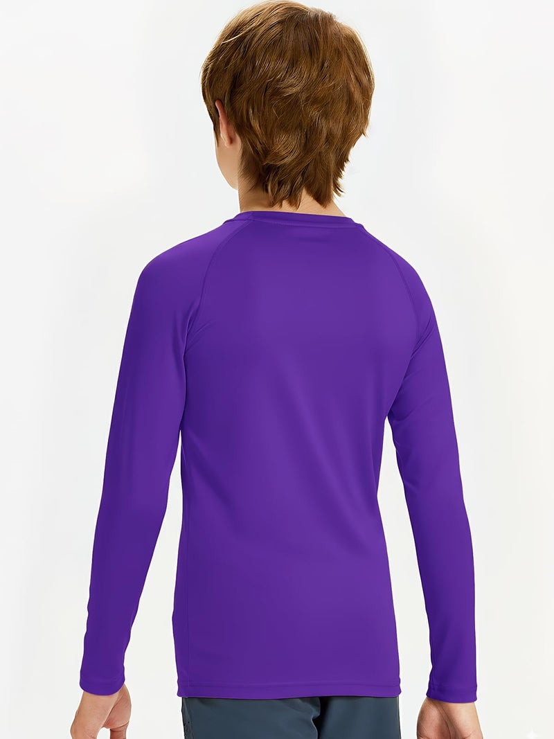 DEVOROPA Youth Boys Compression Shirt Long Sleeve Football Baseball Undershirt Quick Dry Sports Baselayer Purple S - Image 3
